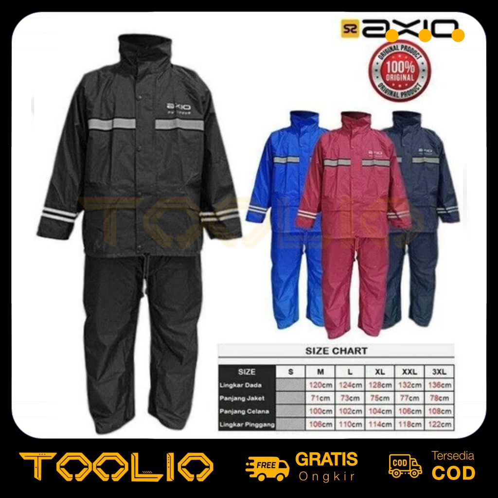 Jas Hujan Axio 822 Waterproof Windproof Bahan Taslan Rangkap 2 Doble Layer Plus Tas