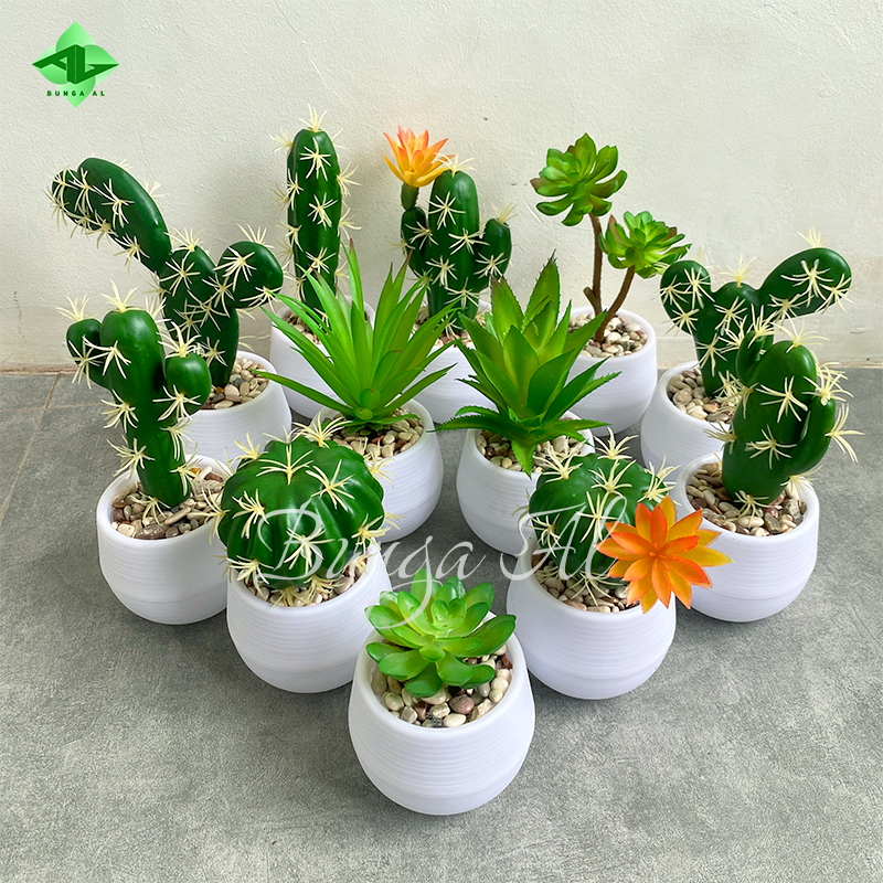RANGKAIAN KAKTUS SUKULEN MINI POT BULAT TANAMAN ARTIFICIAL HIASAN MEJA RUMAH KANTOR CAFE KAKTUS PLAS