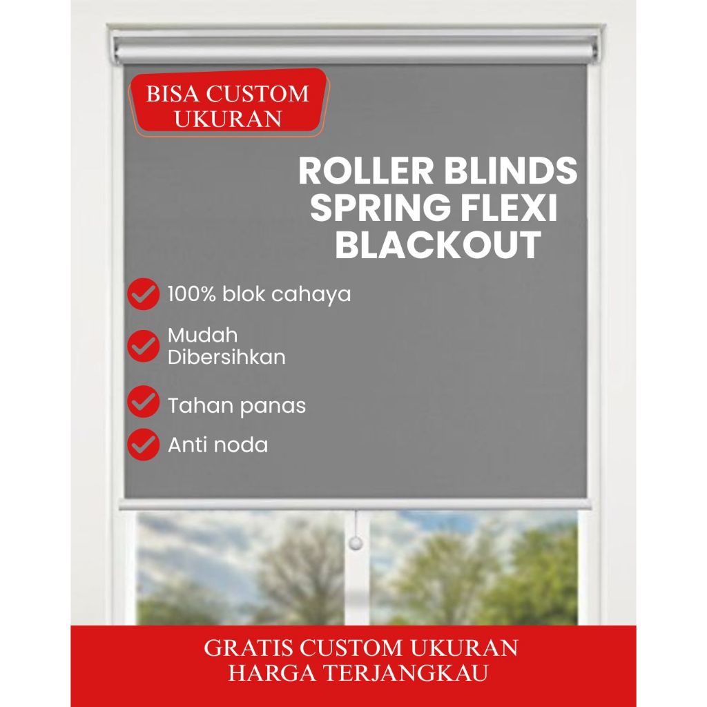 ROLLER BLIND SPRING FLEXI - (SHARP POINT) SYSTEM  BLACKOUT (100%)-TIRAI GULUNG - TIRAI JENDELA - GOR