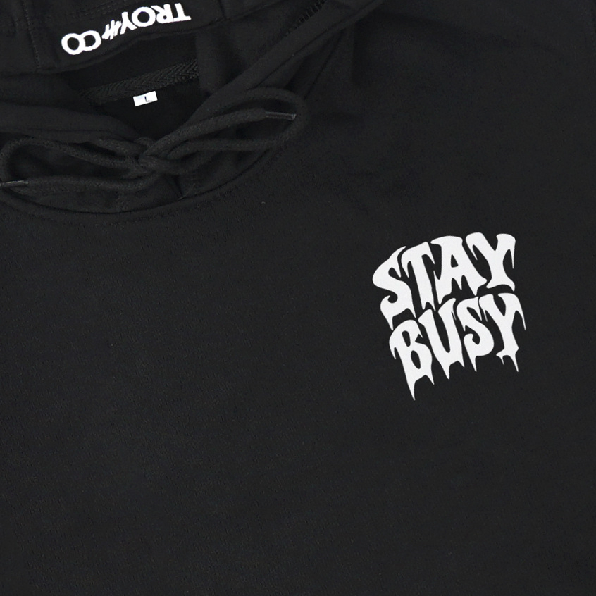 Troy Company Hoodie Black Stay Busy Flat - Hoodie Pria Hitam KHD 2223