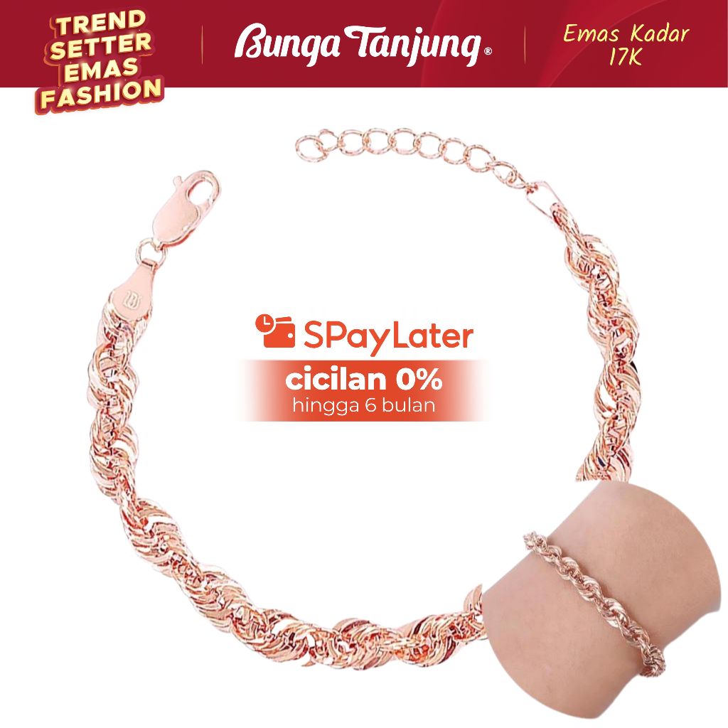 GELANG HOLLOW RANTAI KEPANG - EMAS 17K - BUNGA TANJUNG GOLD