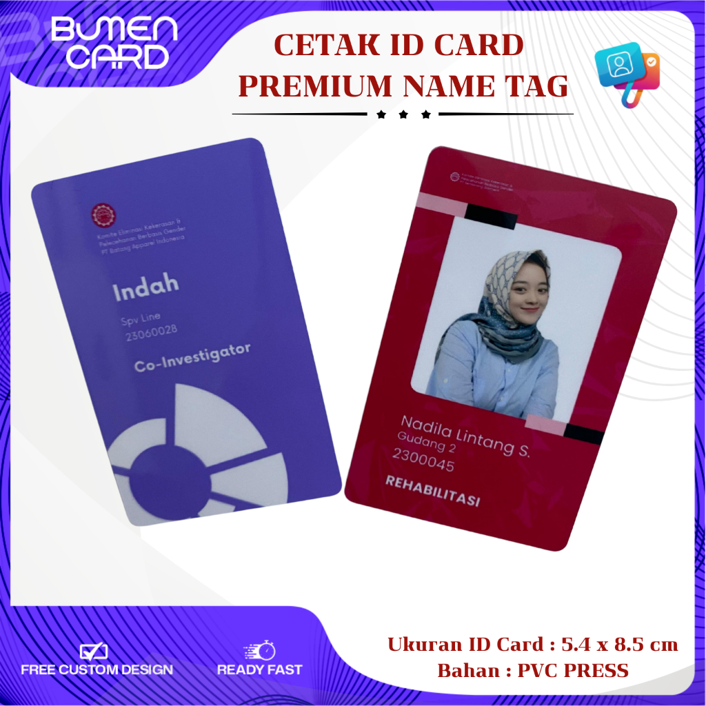 Jasa Cetak Id Card Premium Name Tag Kartu karyawan bahan kuat tidak luntur