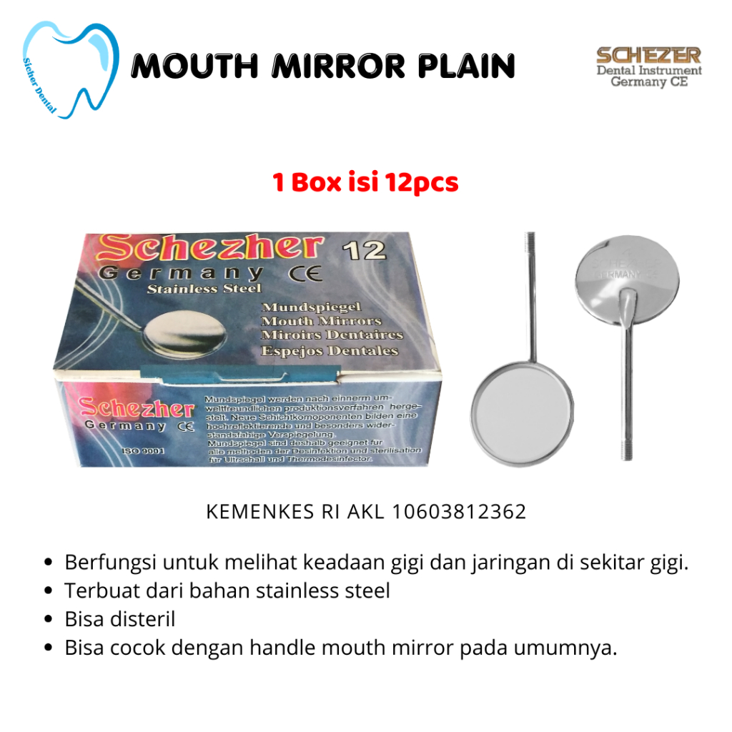 Mouth Mirror /Kaca Mulut Plain No.4 & 5 (12 pcs per box) Hrg per box Schezer
