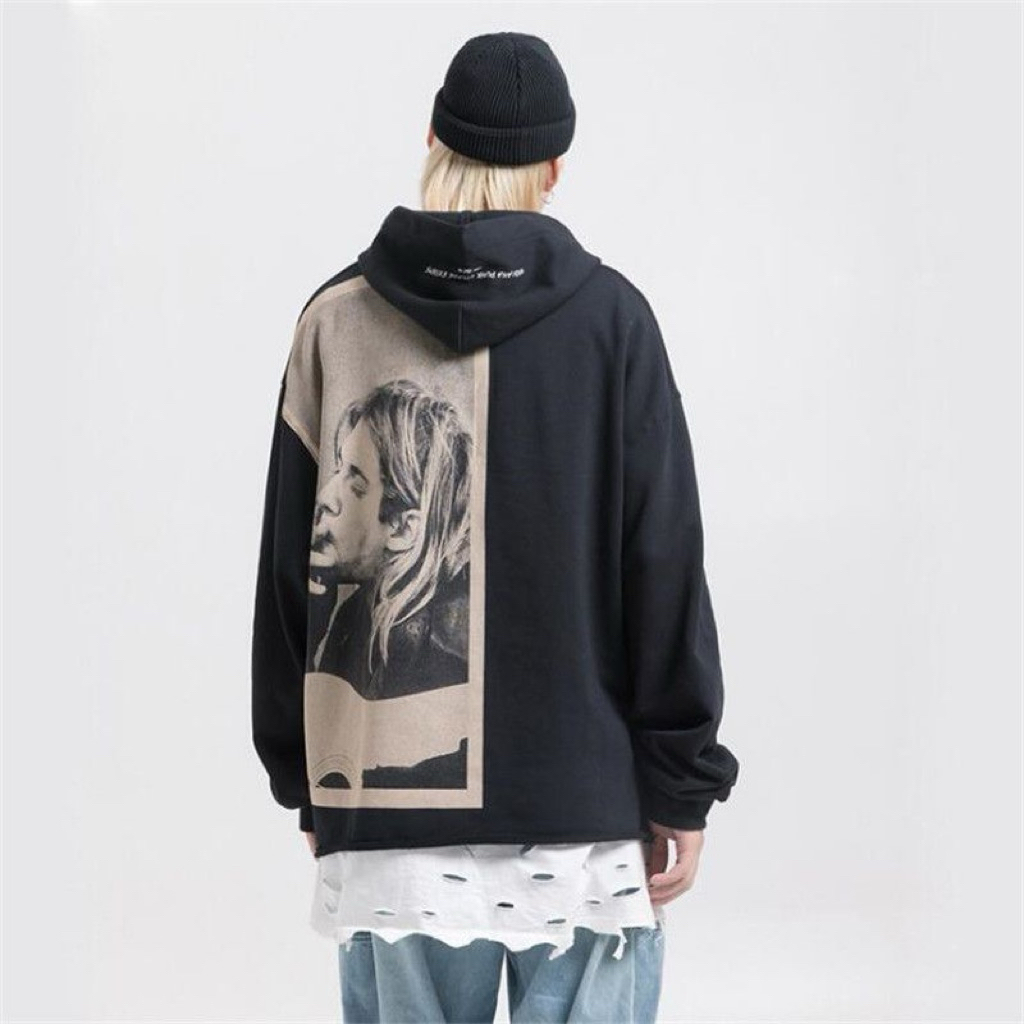 Sweat à capuche boxy homme Kurt Cobain Tribute MADE EXTREME en noir taille