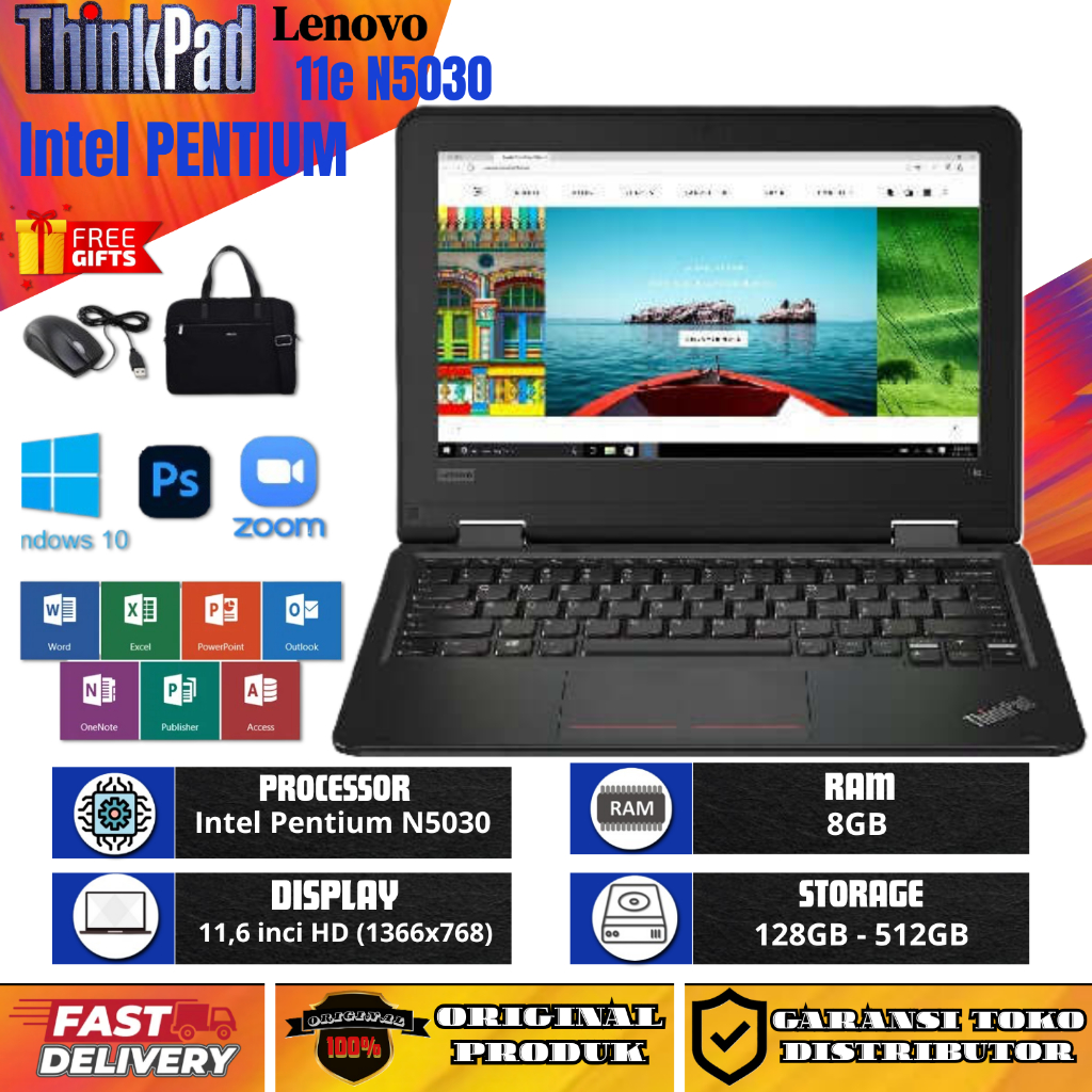 LENOVO THINKPAD 11E Intel PENTIUM SILVER RAM 8GB/512GB SSD FREE TAS DAN MOUSE