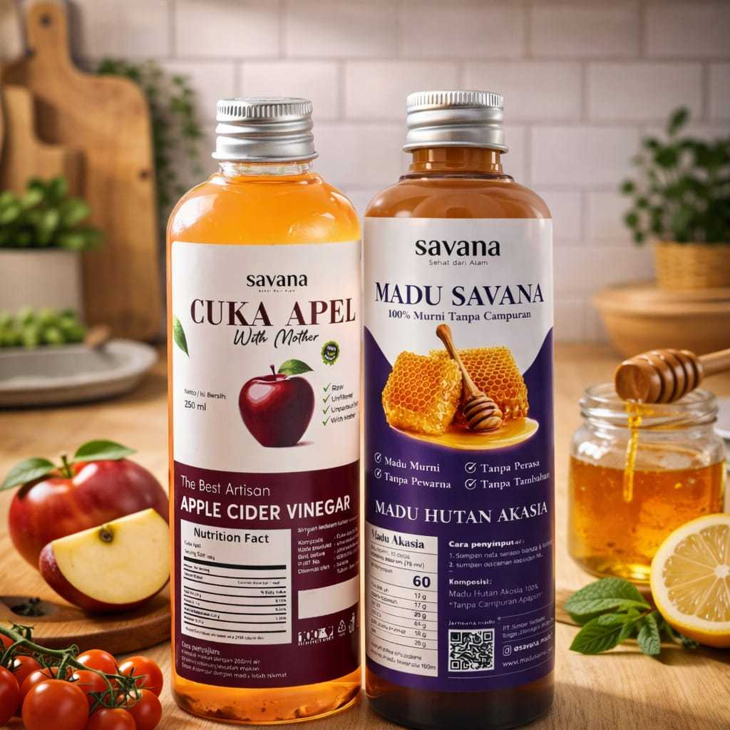 Paket Bundling Cuka Apel With Mother Original 250ml dan Madu Akasia Asli 300gr