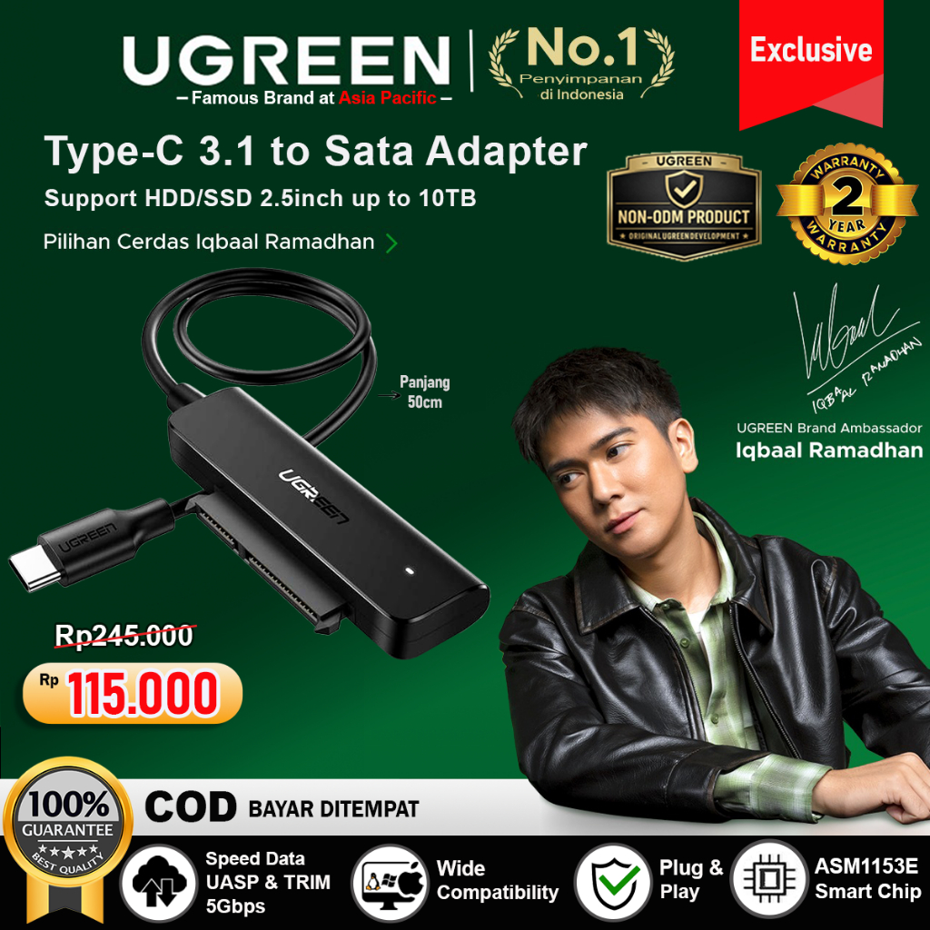 UGREEN Kabel Type C 3.1 To Sata 2.5" Inch Converter HDD SSD 70610