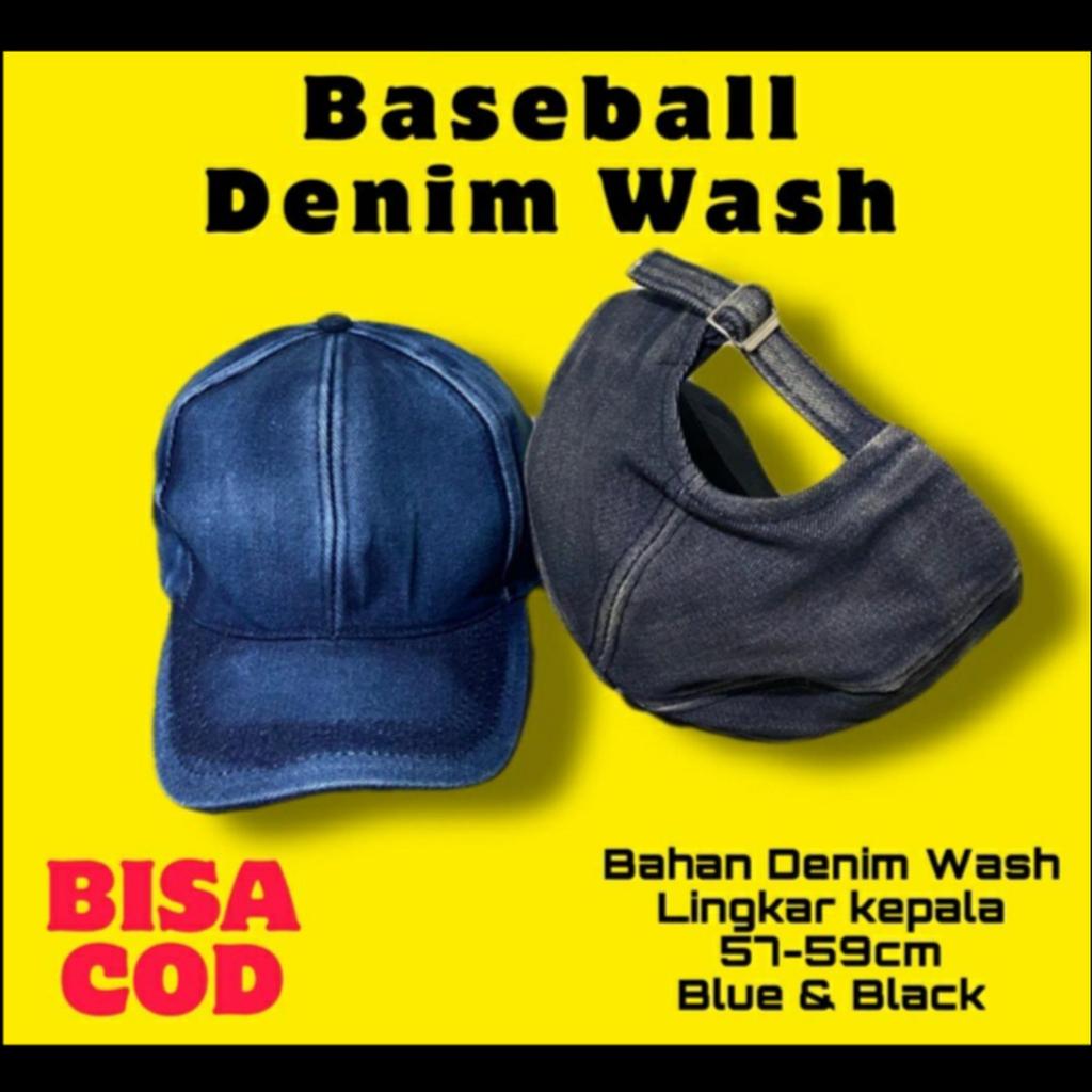 Topi Baseball Denim Wash Hat Cap Distro Hitam banyak warna Polos custom indonesia pria wanita JEANS 