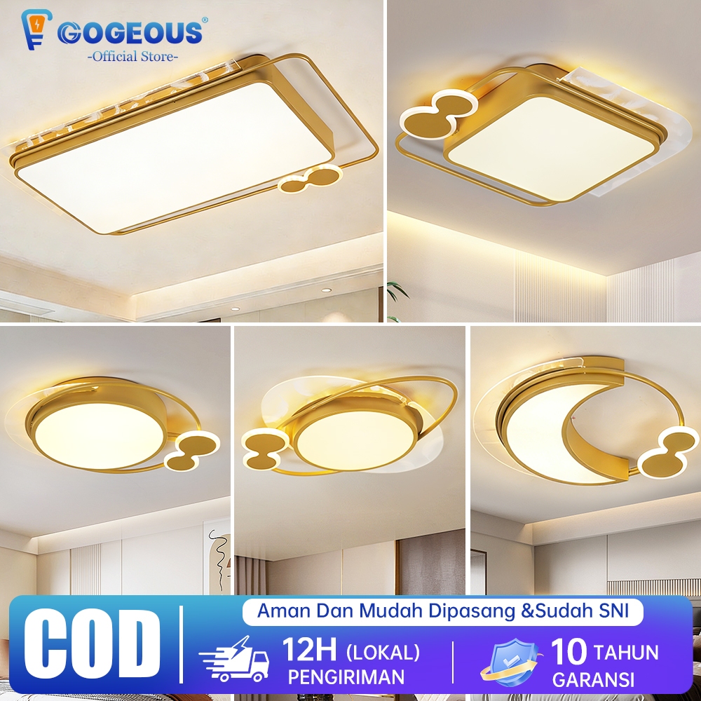GOGEOUS Lampu Plafon Minimalis Modern Remote 3 Warna Bulat/Persegi EmasLampu Plafon Ruang Tamu LED