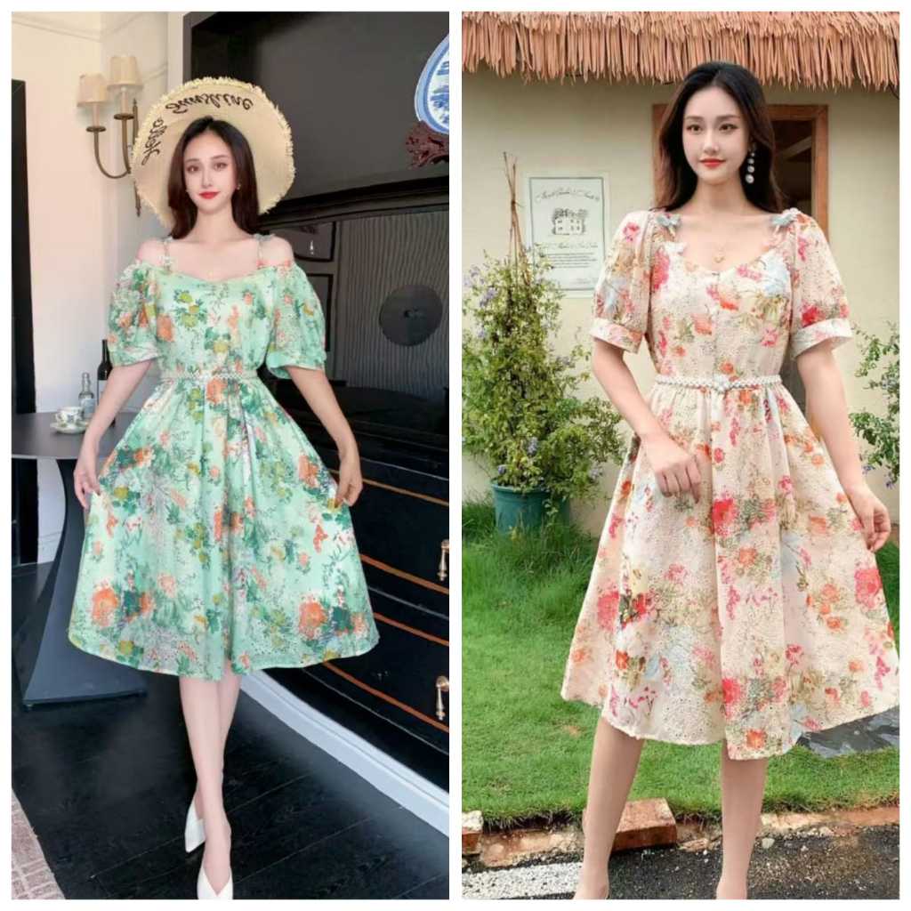 Midi dress wanita premium import quality katun bordir | Dress tali kupu-kupu premium import | midi d