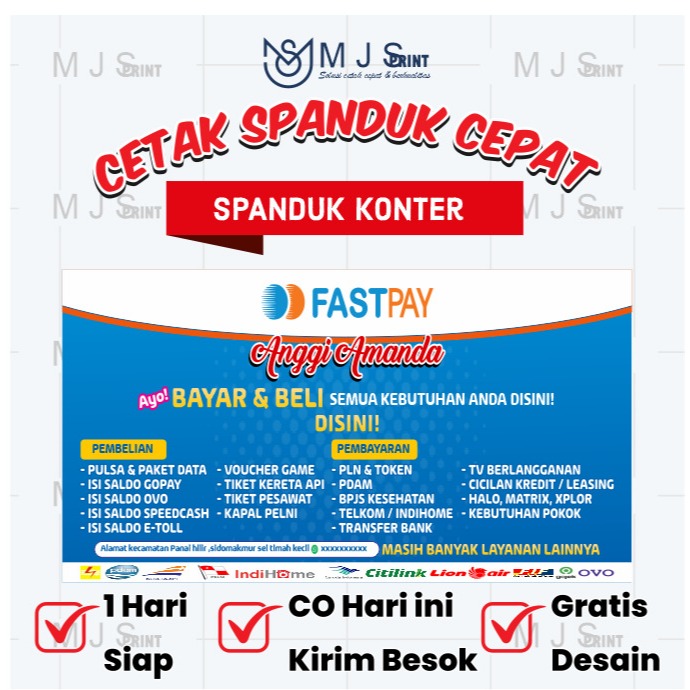 1 Hari Jadi Spanduk Fastpay PPOB – Banner Pembayaran Listrik, Pulsa, BPJS