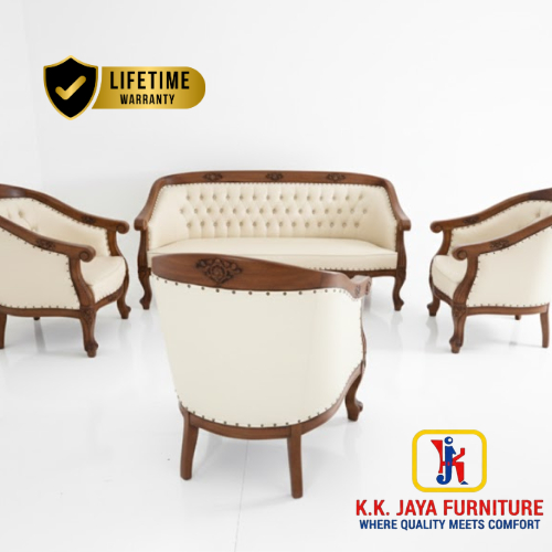 Sofa Set Tamu Jati Louis Jepang  3111 Garansi Seumur Hidup + 1 Meja + 2 Meja Sudut Tempat Duduk Kurs