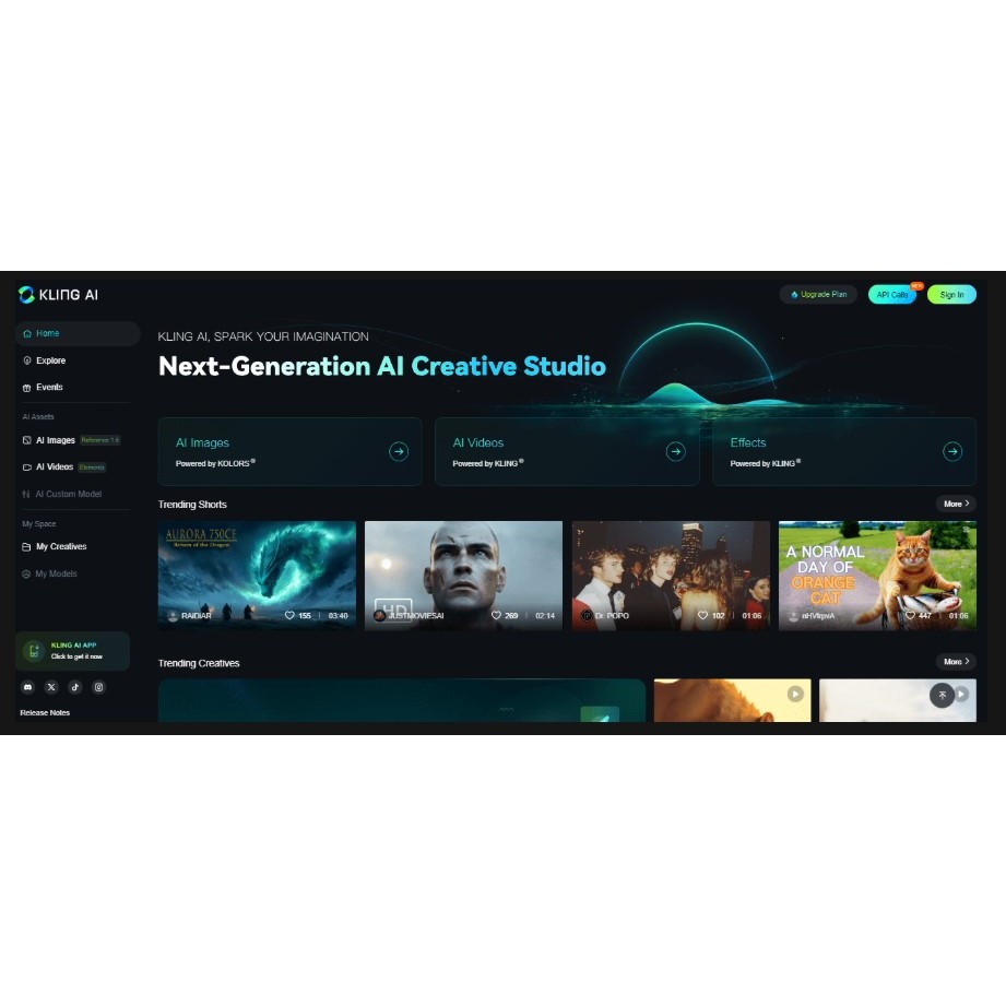KLING AI Next Generation AI Creative Studio.