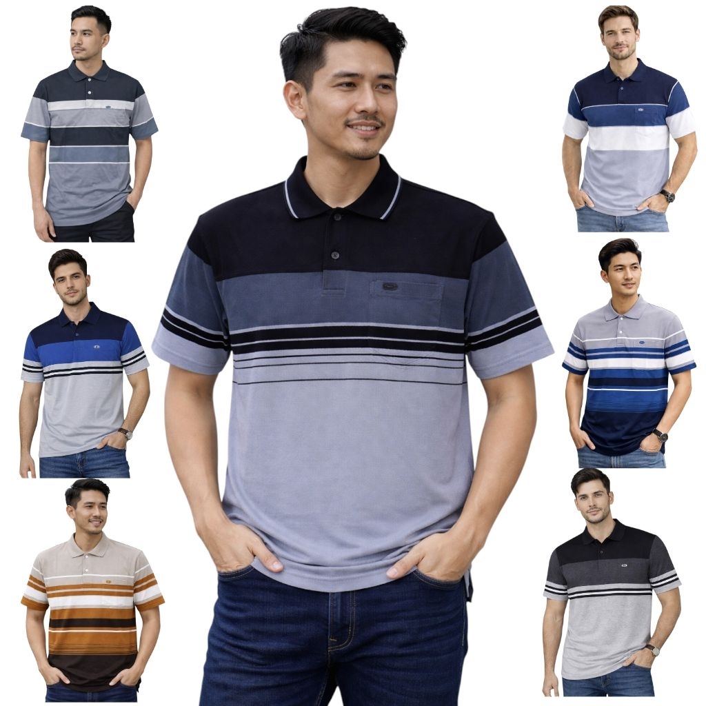 Kaos kerah salur saku pria dewasa lengan pendek OCEAN BEACH size M L XL