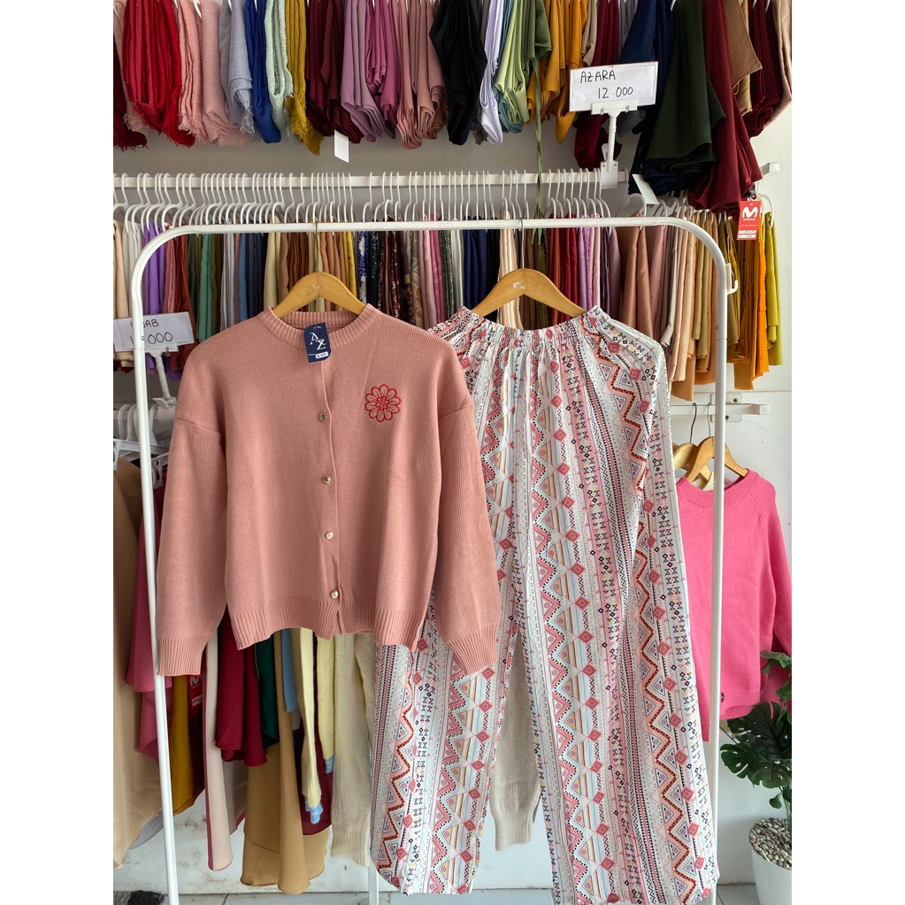 one set cardigan dan celana kulot wanita