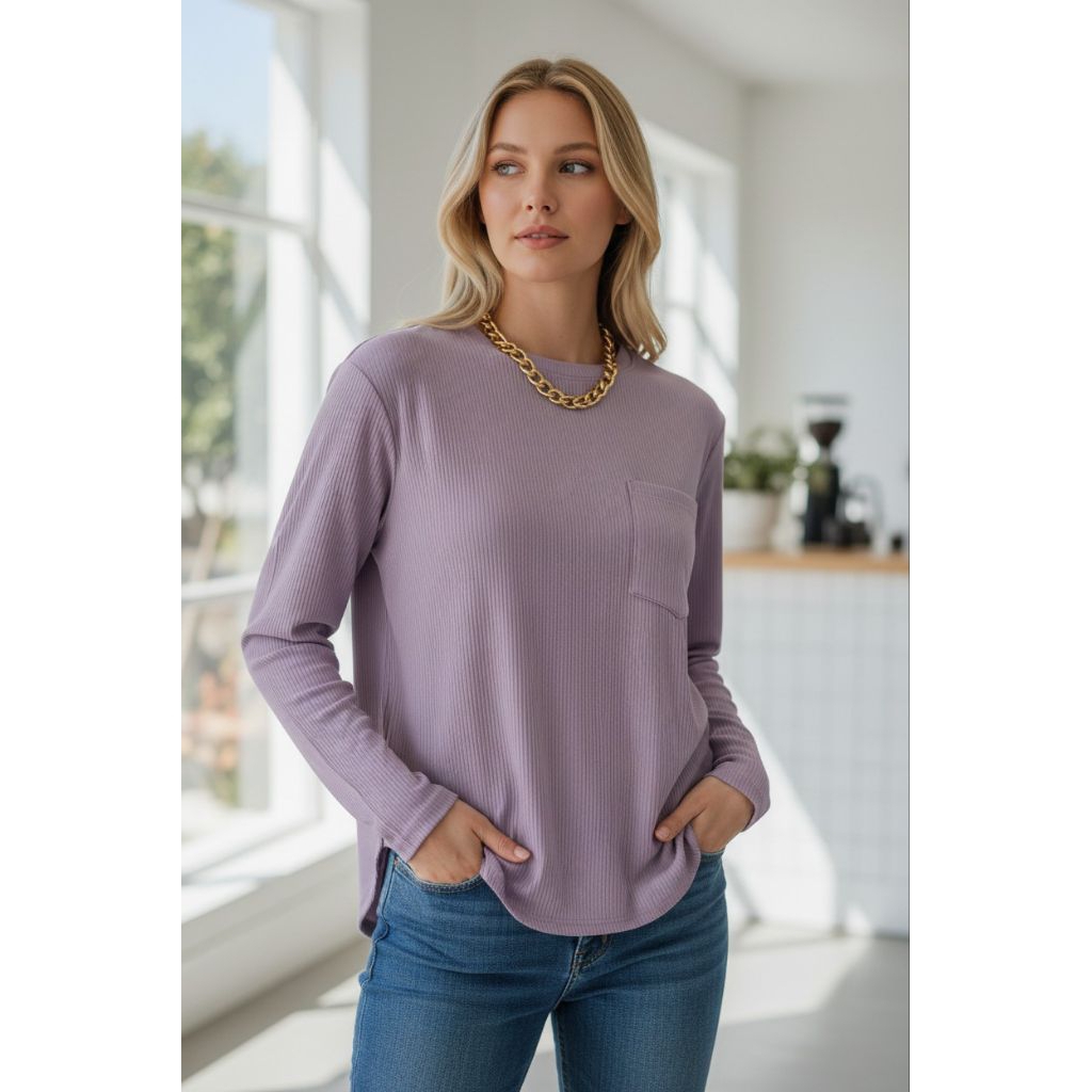 blouse lengan panjang wanita sz M to L lilac