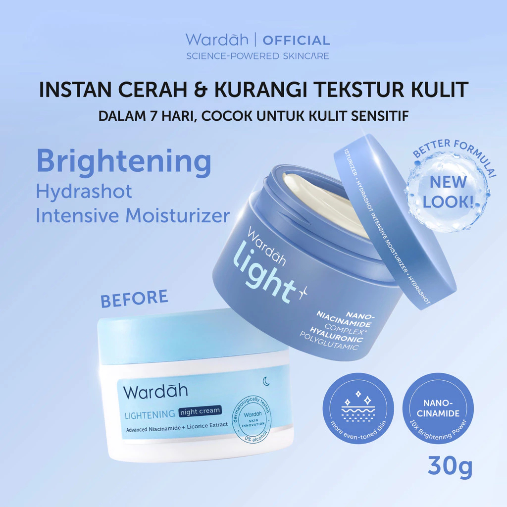 WARDAH LIGHTENING LIGHT+ NIGHT CREAM - KRIM MALAM DENGAN ADVANCED NIACINAMIDE - MENYAMARKAN BEKAS JE
