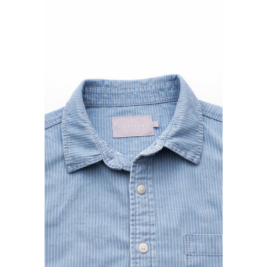 idref Kemeja jeans kemeja Denim kmjea Pria Lengan panjang bahan katun denim tira jeans