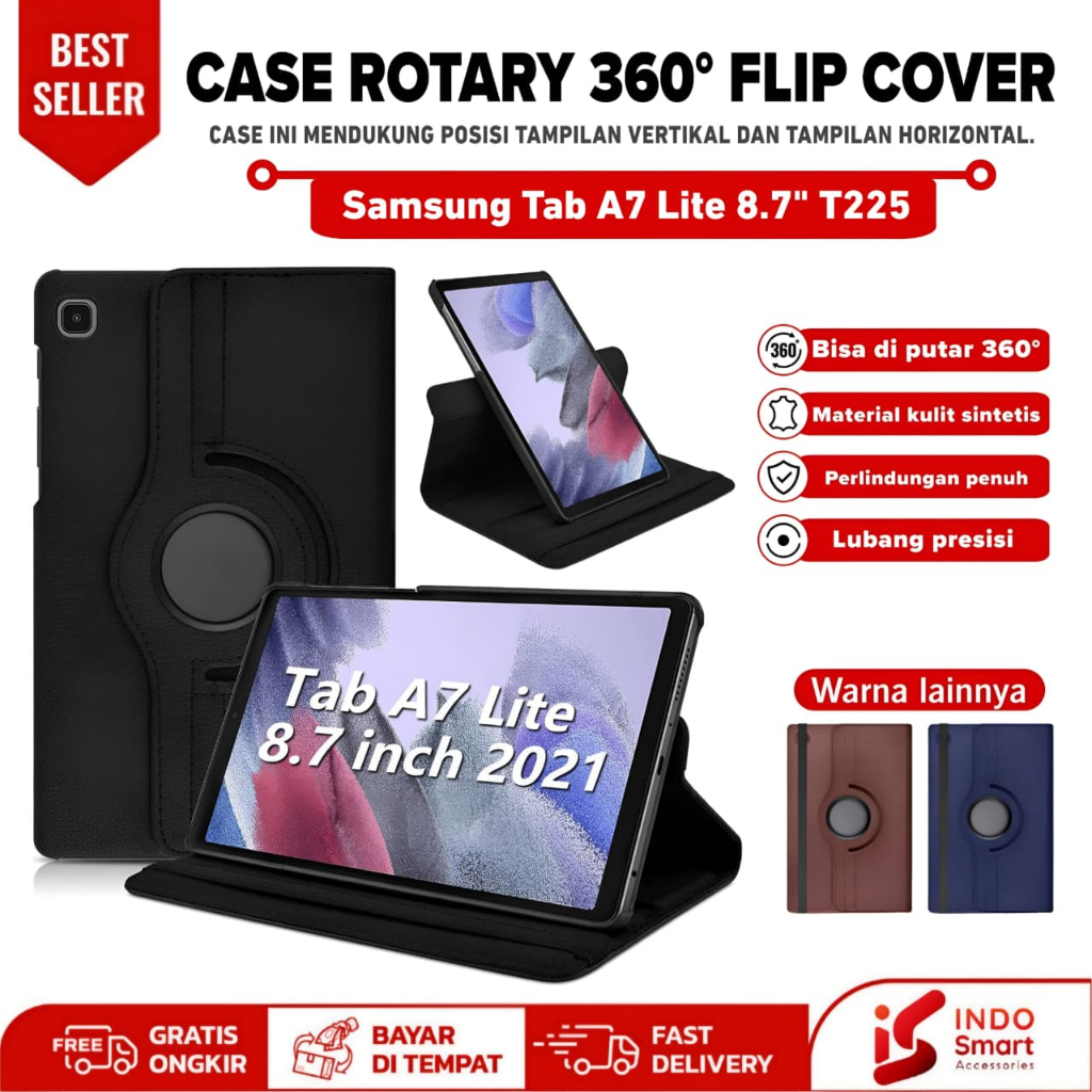Case Tablet Samsung A7 Lite 8.7 T225 T220 2021 Casing Flip Cover Rotary 360 Standing