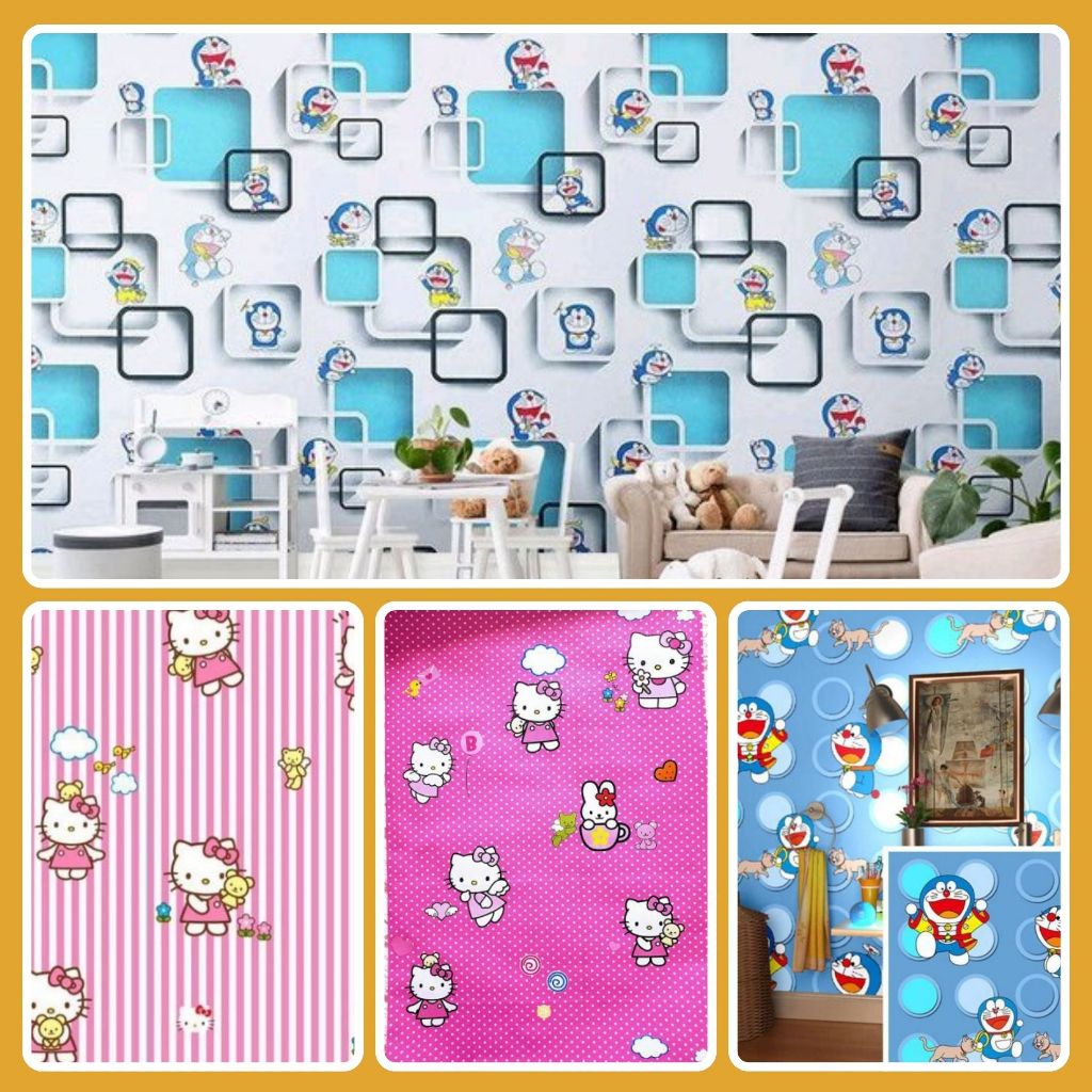 Wallpaper Stiker Dinding Kamar Tidur Anak Cowok Walpaper Dekorasi Karakter Doraemon PVC Premium
