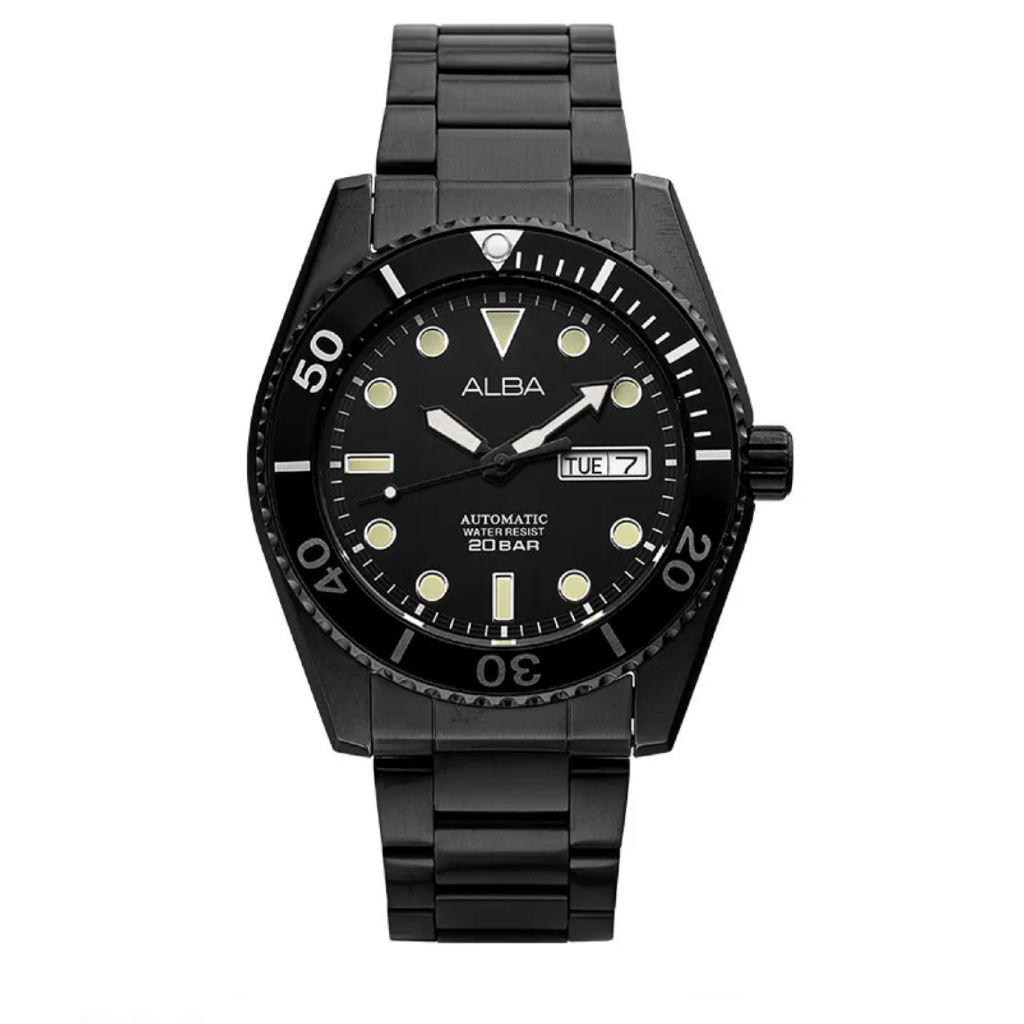 Jam Tangan Pria Alba Active AL4331X1 AL4331 Men Automatic Black Dial Black Stainless Steel Strap