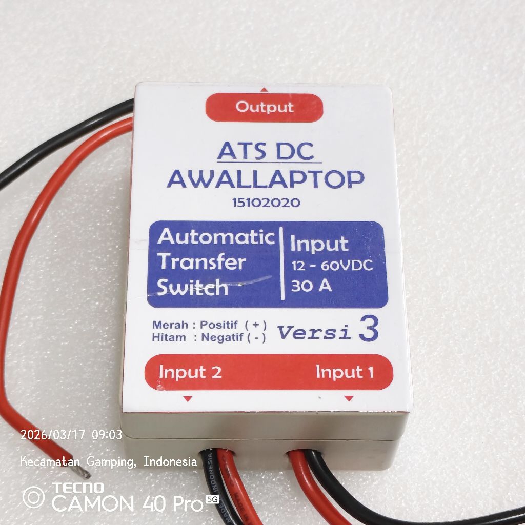 ATS DC 12V-80V 30A module automatic transfer switch tanpa jeda v2