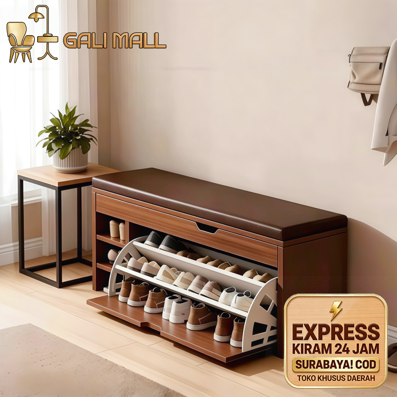 [Dari Surabaya] Rak Sepatu Sofa Multi Lapisan Lemari Sepatu Kayu Gaya Minimalis