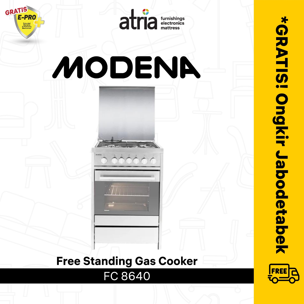 MODENA Kompor Freestanding FC8640 Stainless Steel 4 Tungku 60cm FC 8640 Garansi