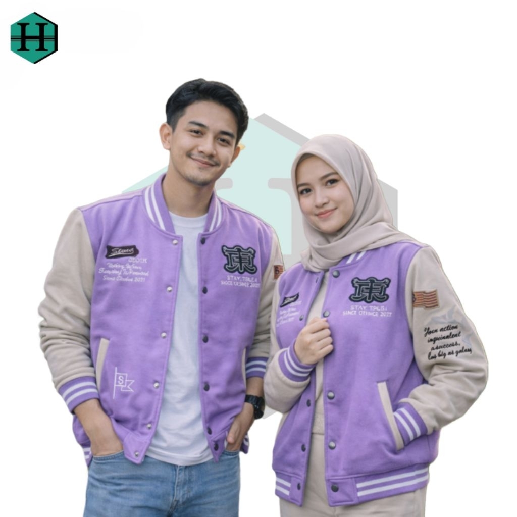 Jaket Varsity Ungu Couple Premium