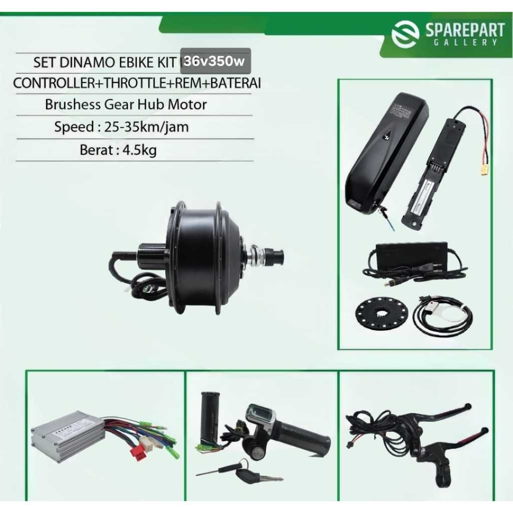 Set Ebike kit Dinamo motor bldc 36v350w Sepeda Listrik Tanpa Velg (Dinamo Depan)