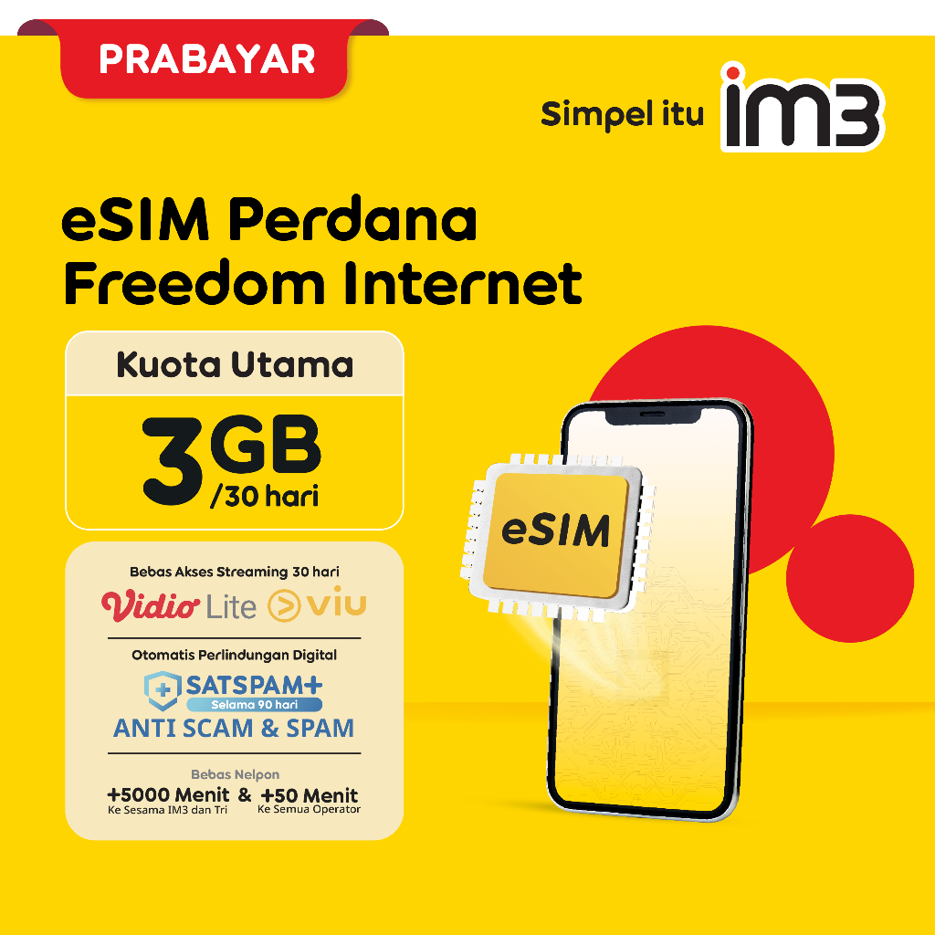 eSIM Perdana IM3 Freedom Internet 3GB