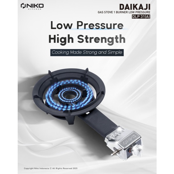 NIKO DLP 31A Kompor Gas 1 Tungku Low Pressure Besi Cor Kuat 100kg Pemantik Manual Knob Depan Black