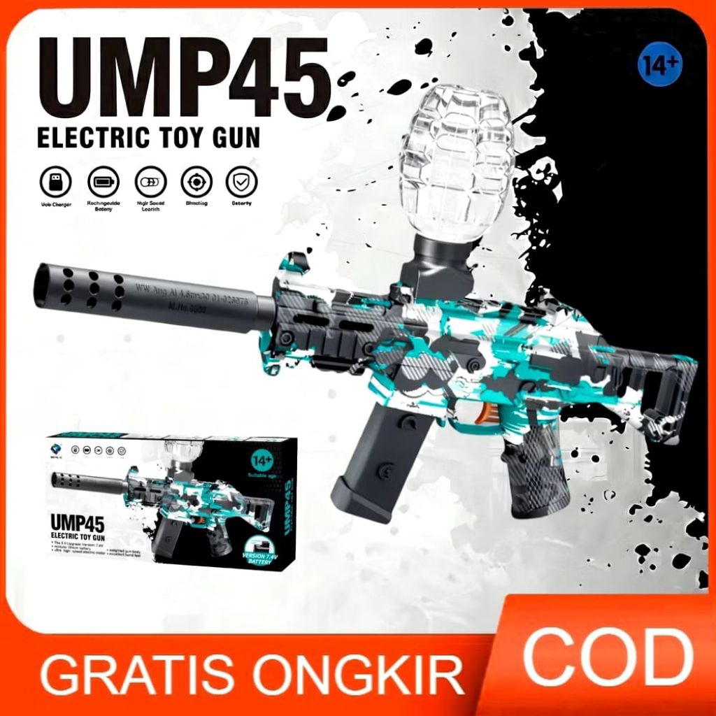 Mainan Anak Pistol Tembakan UMP45 Gun Electric Water Gel op 7.4v / Water Bubble Senapan Listrik