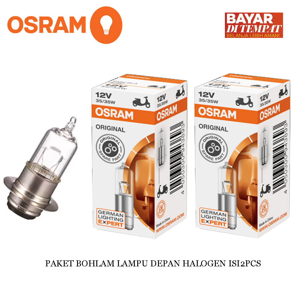 COD READY - Osram Lampu Motor Bohlam Depan Halogen Kaki 3 12V 35/30W (2Pcs) - RAJA MOTOR Jual Akseso