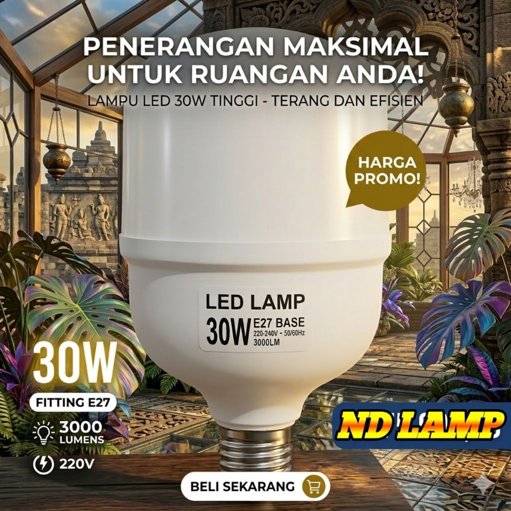 LAMPU LED 30 WATT , Nyalah PUTIH terang , Awet ,WATT MURNI,  Berkualitas Dan Bergaransi , AC 220 V