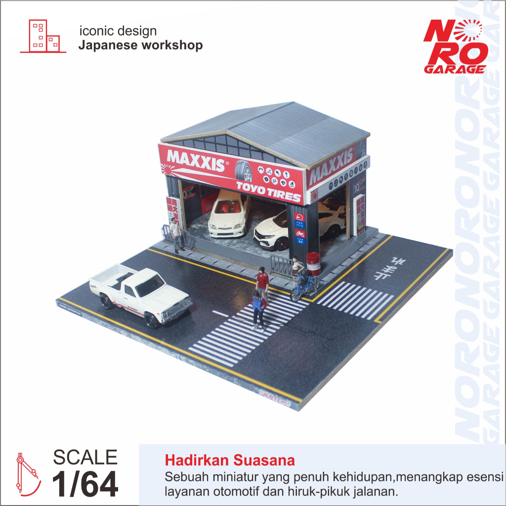 Diorama Diecast bengkel mobil tema maxxis tires. Skala 1:64