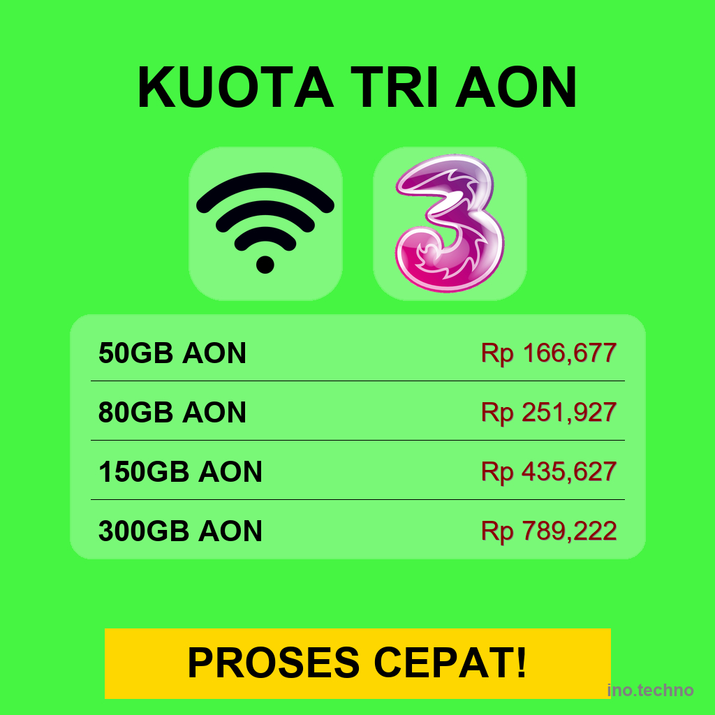 KUOTA TRI AON MURAH | PAKET DATA TRI AON | KUOTA TRI AKTIF SELAMA KARTU AKTIF 50GB - 300GB