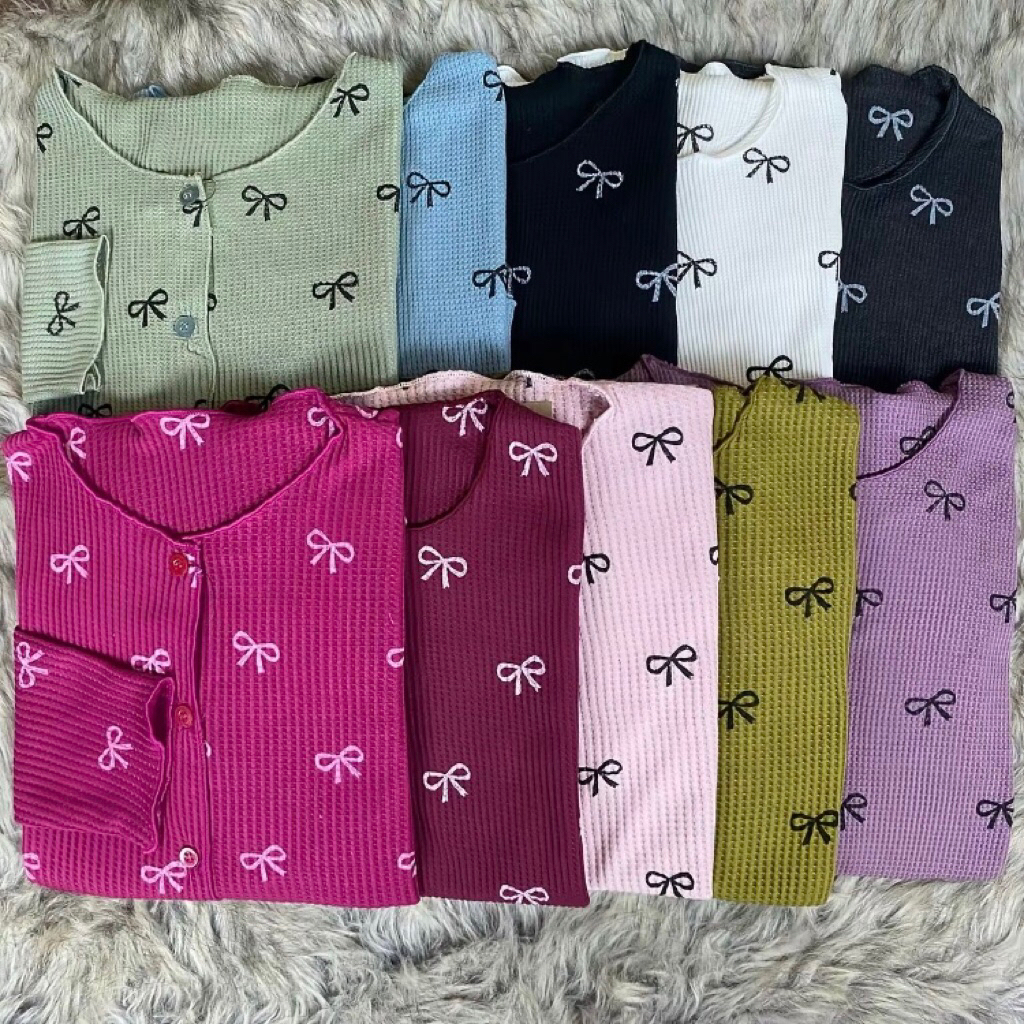 Cardigan Crop Waffle Motif Pita Style Korea All Size Anak Cewek Remaja dan Dewasa