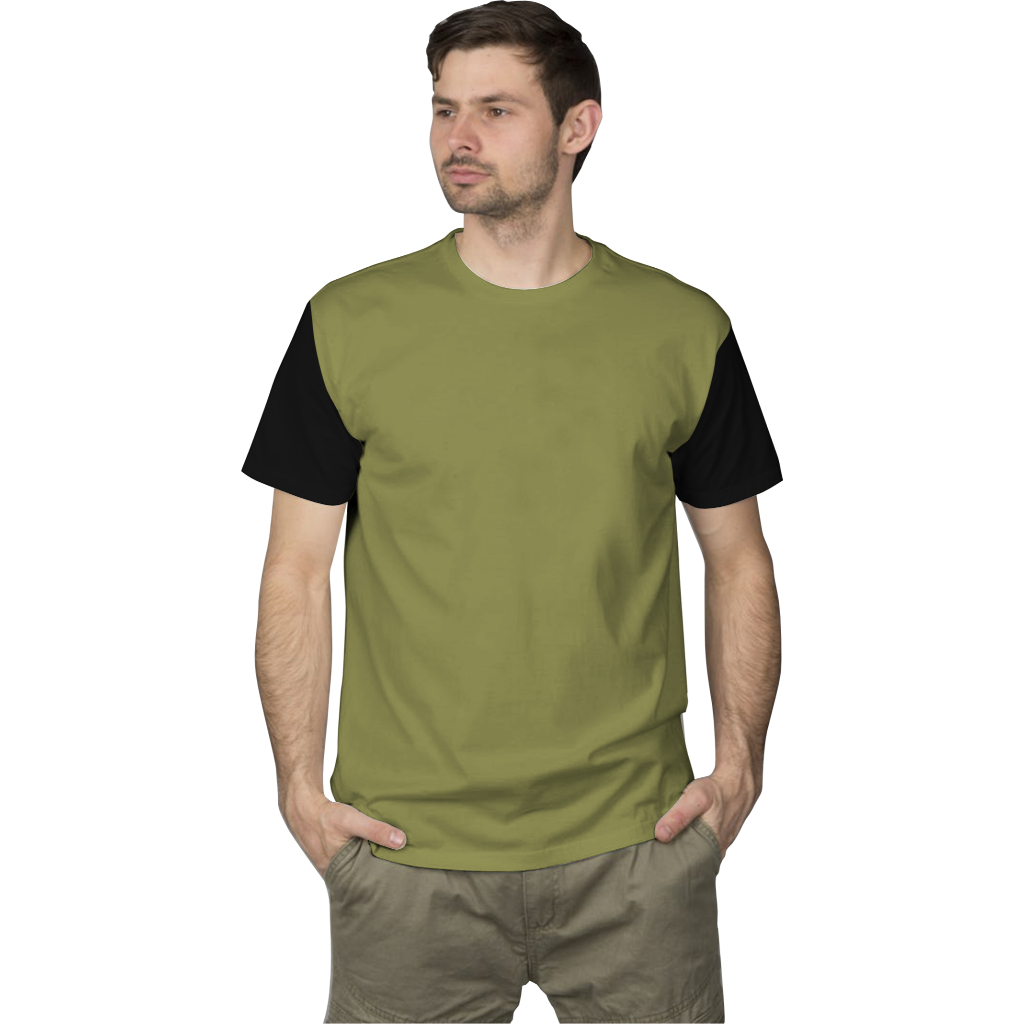 Kaos Pria Lengan Pendek Polos Hijau Army Lengan Hitam Desain Kasual Modern