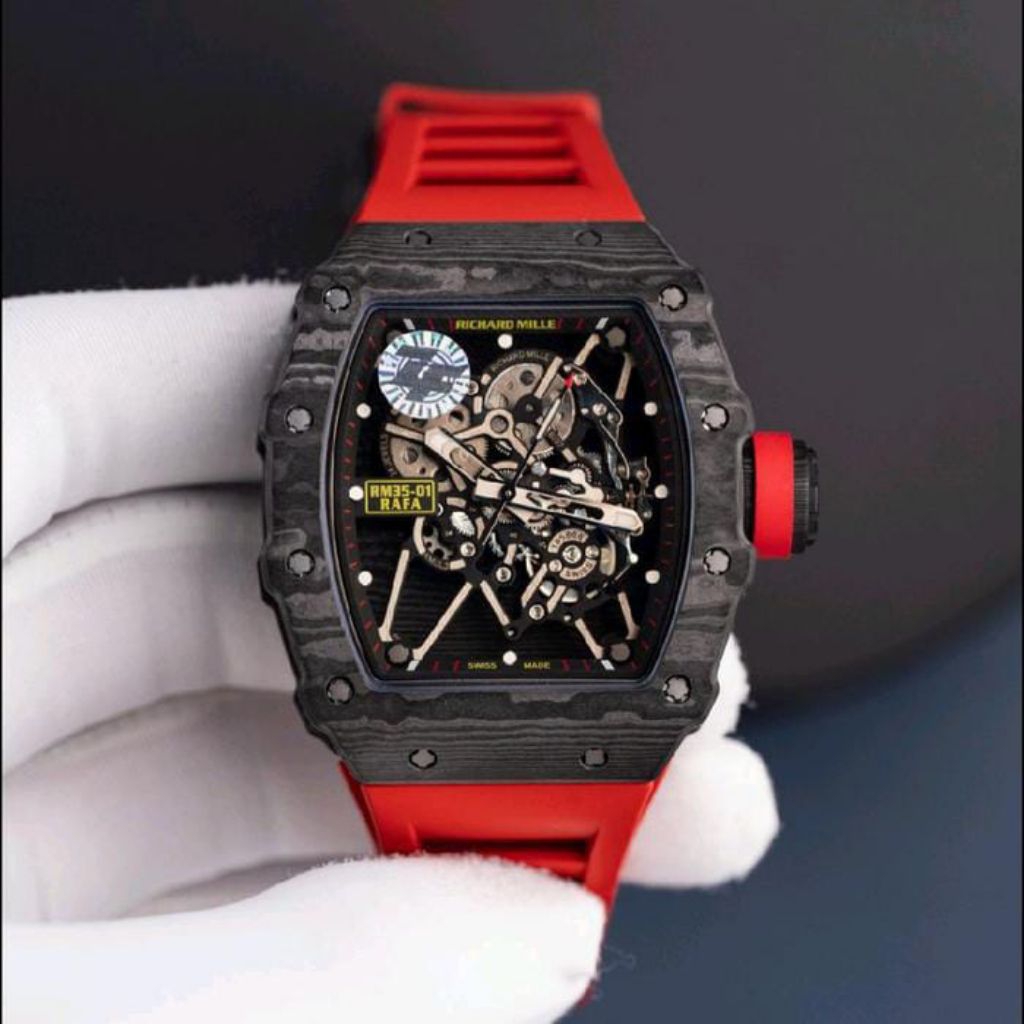 JAM TANGAN RM35-01 RFA NDL CARBON RUBBER RED SWISS MATIC DM 43MM