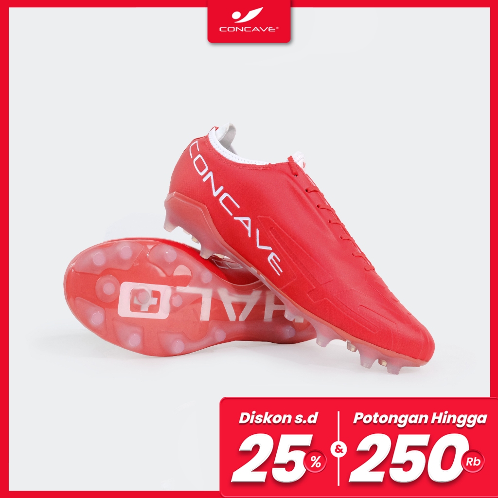 Concave Sepatu Sepak Bola - Halo Maze AG - Red / White - Football Shoes Sepatu Mini Soccer Original 