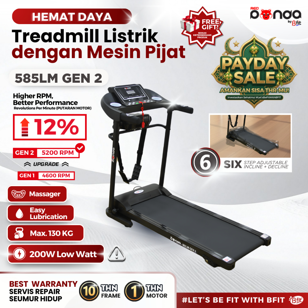 Treadmill Elektrik REDPANDA 585LM Multifungsi Listrik Lipat Portable Low Watt Fitness Gym