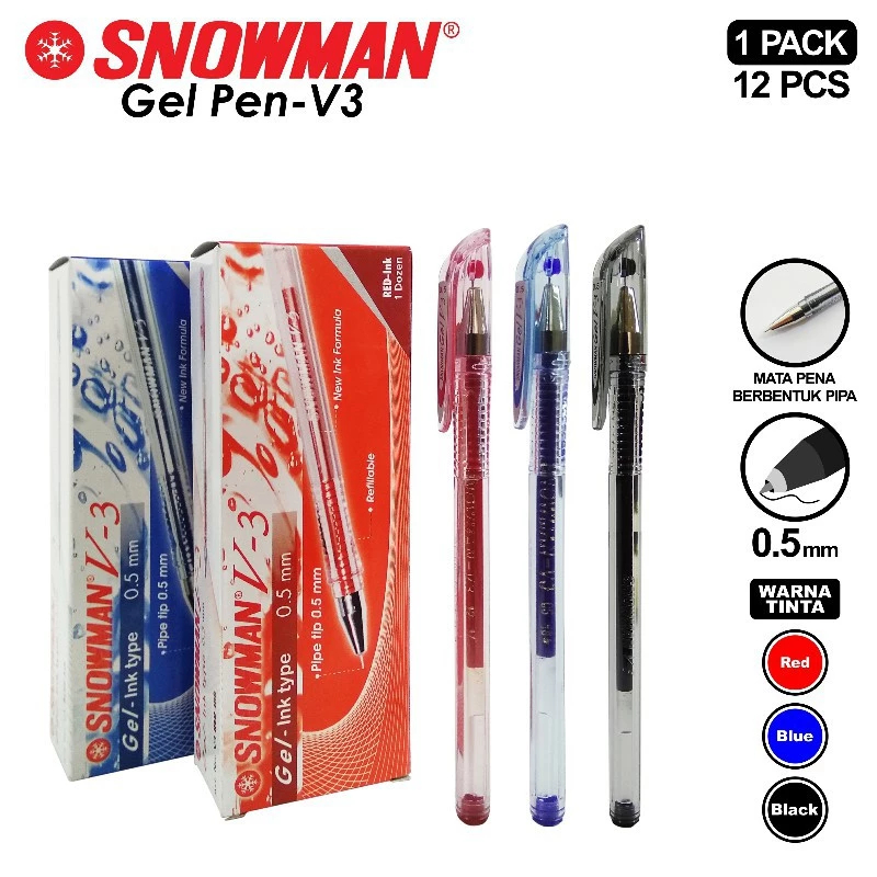 (PACK) Snowman Ballpoint V-3 / Pulpen Snowman V3 0.5 mm