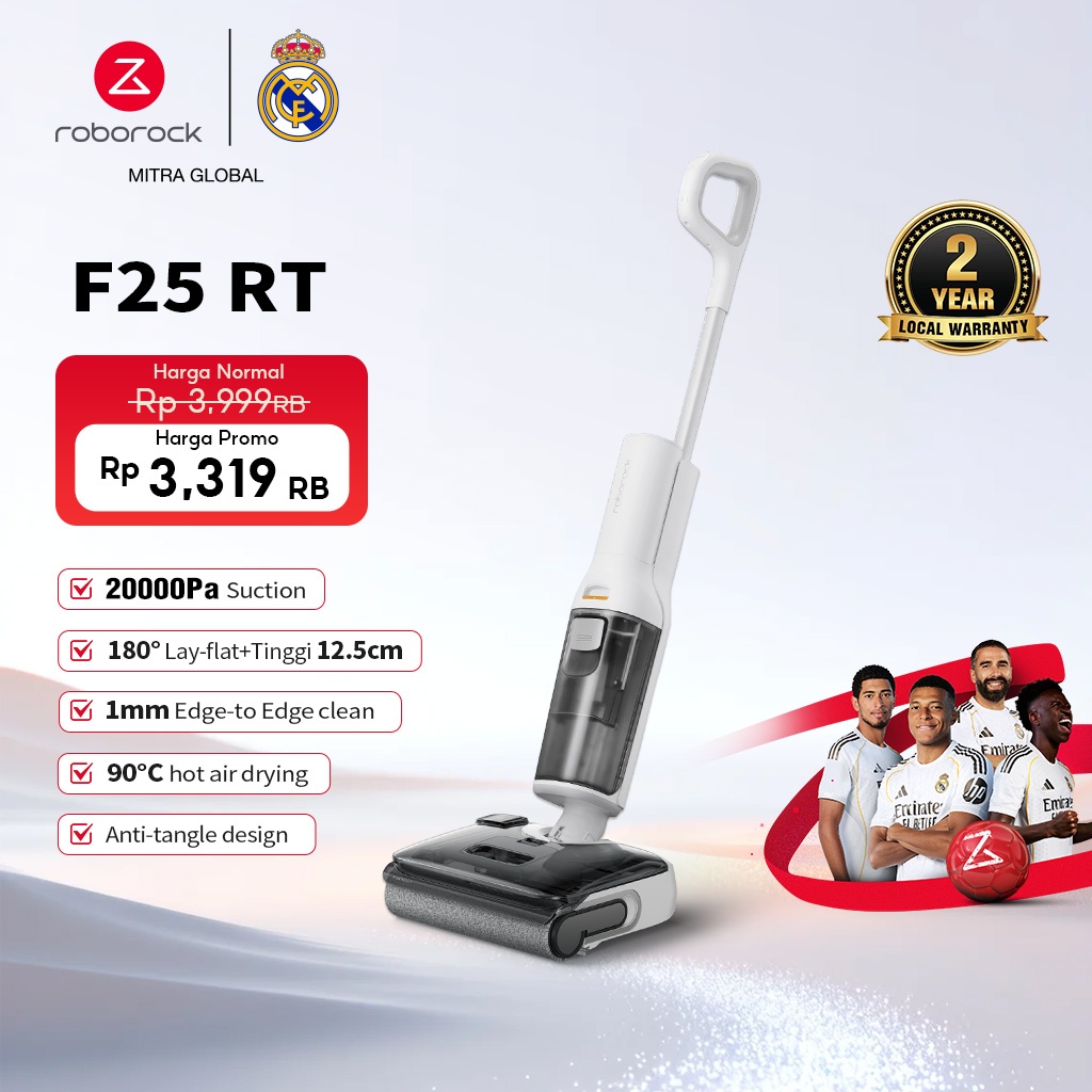 Roborock vacuum cleaner wet and dry| Original| Rumah Tangga|20000Pa |180°Flat Reach|Pengering 90°C|F