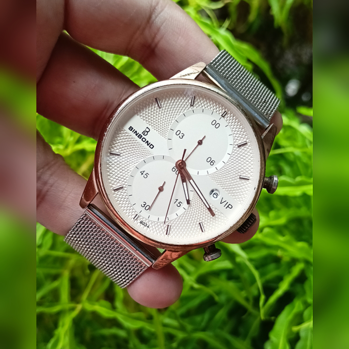 BINBOND B0152 Chronograph White Silver Watch Original Second | Jam Tangan Pria Preloved