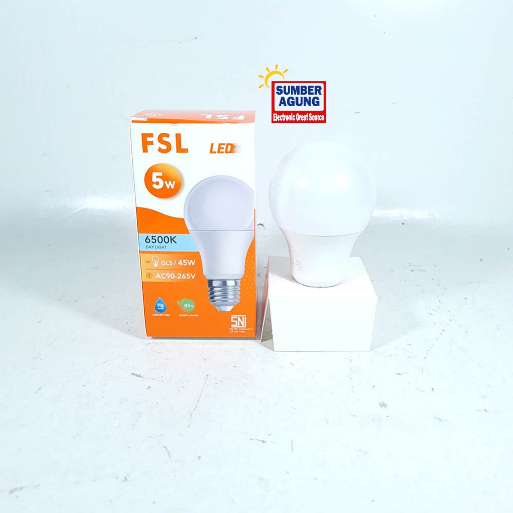 FSL Lampu Led 5W 6500K Lampu Bohlam Bulat Cahaya Putih 5W Watt FSL Hemat Energi