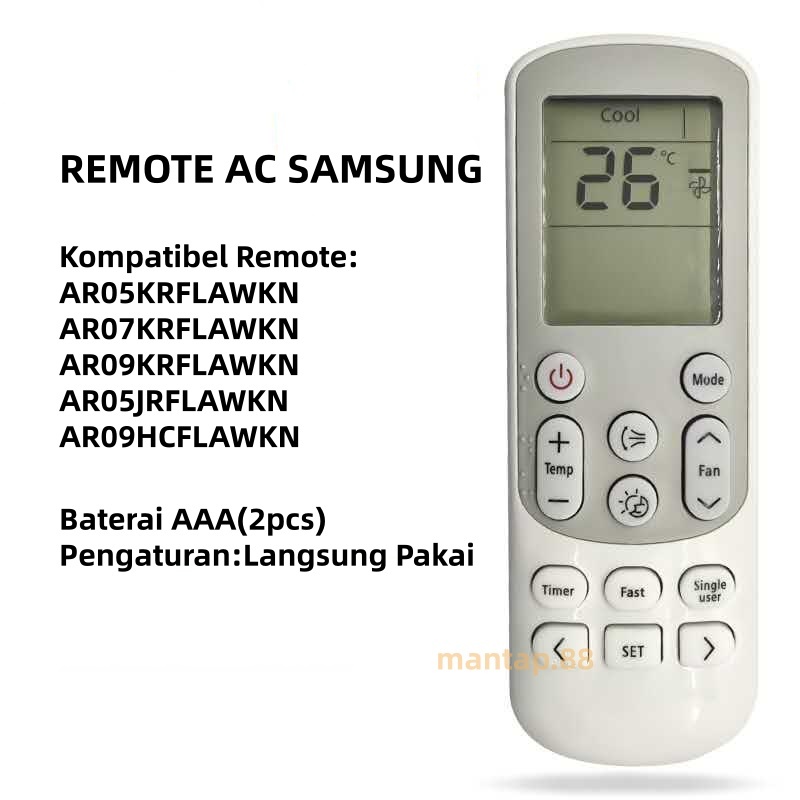 Remote AC Remot Pengganti Untuk AC Samsung AR05KRFLAWKN AR07KRFLAWKN AR09KRFLAWKN DLL