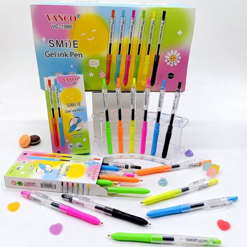 1 Lusin VANCO Gel Pen VC1986 Bulpen Vanco Klik Tinta Hitam Pulpen Gel