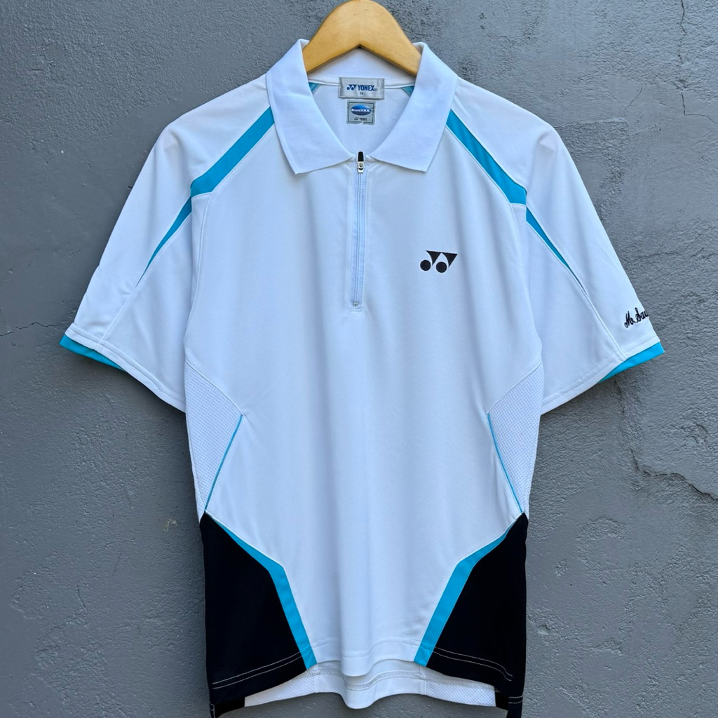 kaos jersey kerah olahraga bulutangkis badminton yonex putih lk1