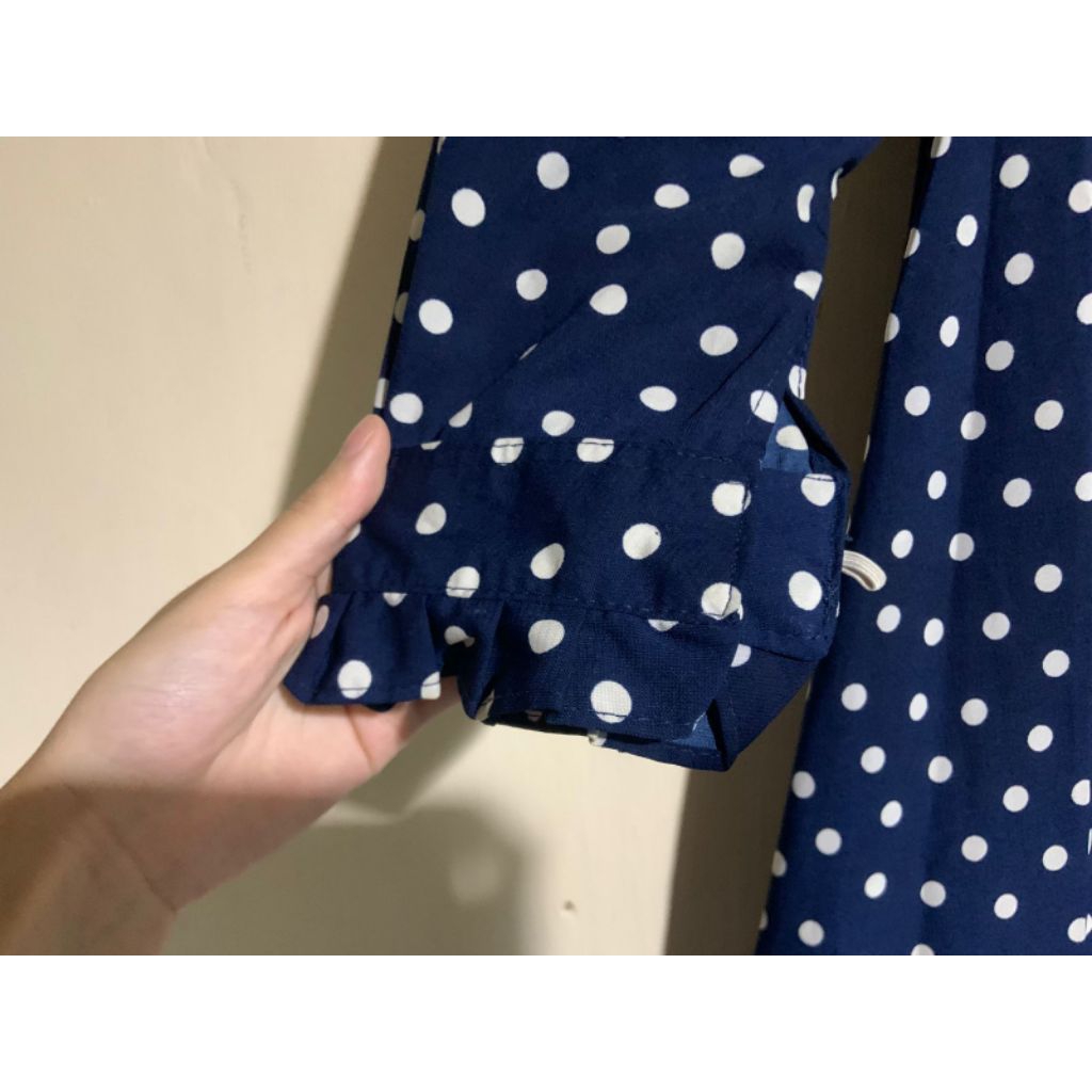 GAMIS NAVY POLKA PUTIH GEMAS PRELOVED MURAH TERAWAT PEMAKAIAN PRIBADI CANTIK GAMIS WANITA BUSUI FRIE